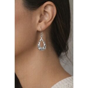 Vintage Sterling Silver 925 Filigree Teardrop Drop Earrings Boho